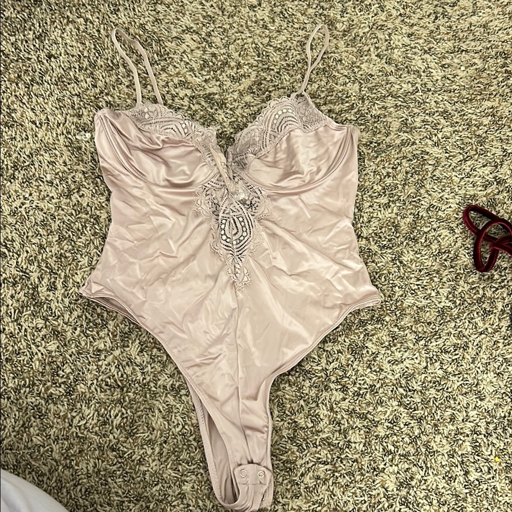 Lace Trim Satin Bodysuit